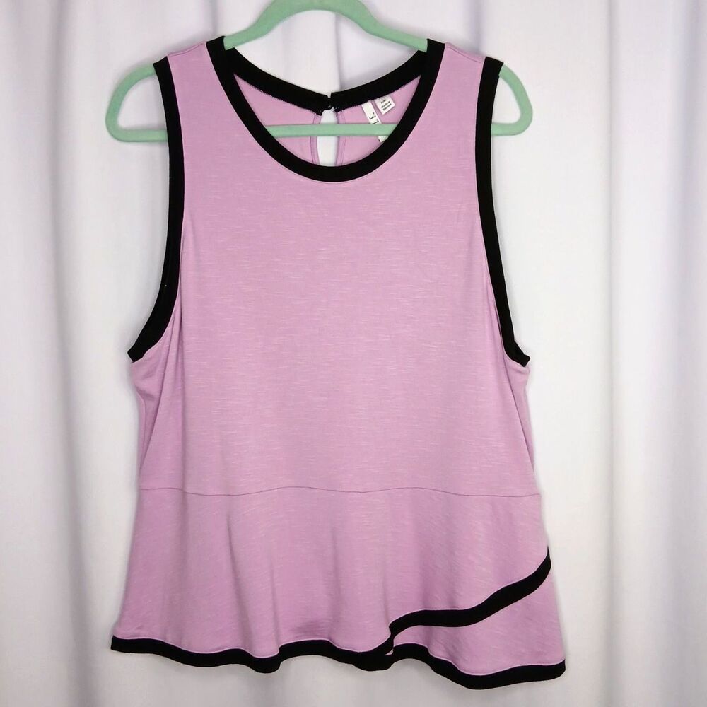 Elle Rayon Knit Slveless Blouse Peplum Tank Top Keyhole Neck Lilac Womens XXL